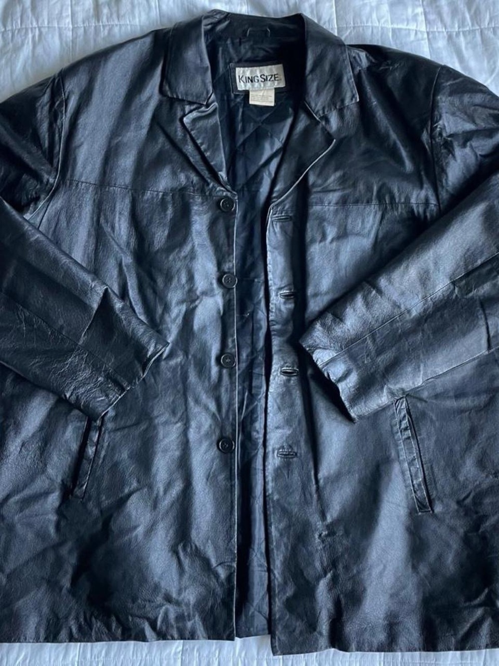 King Size Black Leather Jacket - 2XL